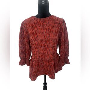 ANTHROPOLOGIE RO + DE ORANGE/RED PEPLUM BLOUSE‎ WOMENS SIZE LARGE